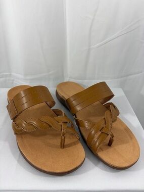 NWT Easy Spirit Women's Size 9W Brown Braided Toe-Loop Slide Sandals